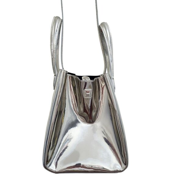 X NIHILO Silver Metallic Tote Bag Crossbody Purse Structured Modern Designer - Picture 9 of 16